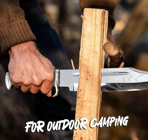 D2 17 Inches Large Crocodile Dundee Bowie Knife with Leather Sheath Big Survival Fixed Blade Knife with Leather and Horn Handle for Outdoor Camping Knives For Men in Saudi Arabia