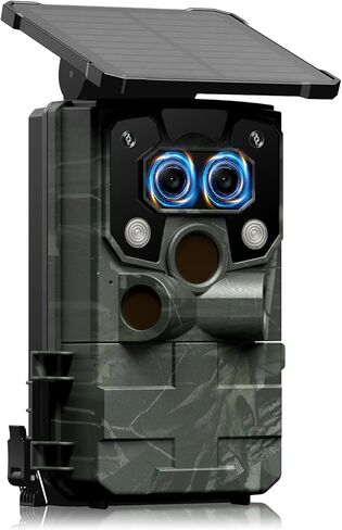 Trail Camera Starlight Night Vision WiFi, Dual Lens Solar Game Camera | Bluetooth, 60MP 4K 30FPS, Trail Cameras with Night Vision Motion Activated Waterproof Loop Recording for Wildlife Monitoring in Saudi Arabia
