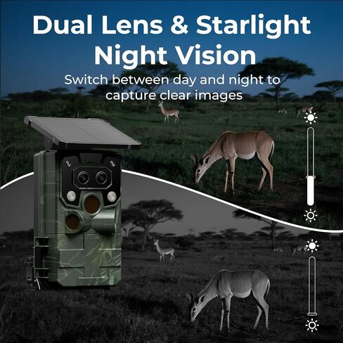 Trail Camera Starlight Night Vision WiFi, Dual Lens Solar Game Camera | Bluetooth, 60MP 4K 30FPS, Trail Cameras with Night Vision Motion Activated Waterproof Loop Recording for Wildlife Monitoring in Saudi Arabia
