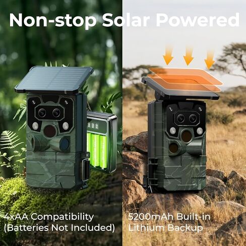 Trail Camera Starlight Night Vision WiFi, Dual Lens Solar Game Camera | Bluetooth, 60MP 4K 30FPS, Trail Cameras with Night Vision Motion Activated Waterproof Loop Recording for Wildlife Monitoring in Saudi Arabia