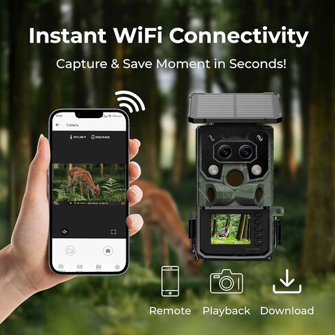 Trail Camera Starlight Night Vision WiFi, Dual Lens Solar Game Camera | Bluetooth, 60MP 4K 30FPS, Trail Cameras with Night Vision Motion Activated Waterproof Loop Recording for Wildlife Monitoring in Saudi Arabia
