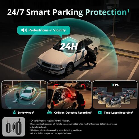 BOTSLAB 4 Channel 360° Dash Cam with Hardwire Kit, 128GB Card,Voice Control | 24/7 Parking Mode, 3.18" Touch Screen, App Control, Built-in GPS, 5.8GHz WiFi, Supercapacitor, Front/Rear/2*Inside Car Camera in Saudi Arabia