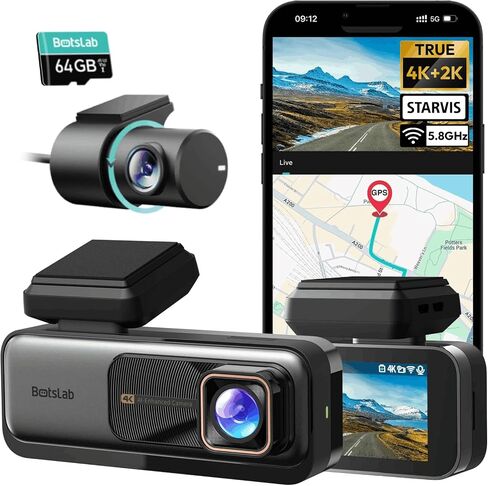 BOTSLAB G980H 4K STARVIS Dash Cam Front and Rear, No SD Card[2026 Upgraded] | 5.8GHz WiFi, Superior WDR Night Vision, 24H Parking Mode, ADAS, App Control, Built-in GPS, Loop Recording, Supercapacitor in Saudi Arabia
