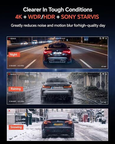 Coolcrazy 4K Dash Cam Front and Rear, STARVIS Sensor, Free 128GB Card Included, 5GHz WiFi-up to 20MB/s, Dual Dash Camera for Cars, Built-in GPS, G-Sensor, WDR/HDR Super Night Vision, 24H Parking Mode in Saudi Arabia