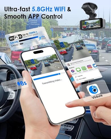 4K+4K Dash Cam Front and Rear, Free 128GB Card Included, 5.8GHz WiFi-20MB/s Fast Download, Dash Camera for Cars with Accurate GPS, G-Sensor, WDR Night Vision, 3.39" IPS Screen, 24H Parking Mode in Kuwait