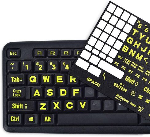 Universal English Large Lettering Keyboard Stickers for PC Computer Laptop Desktop Notebook Keyboards,Bright Yellow Lettering Black Background Replacement Keyboard Stickers in Saudi Arabia