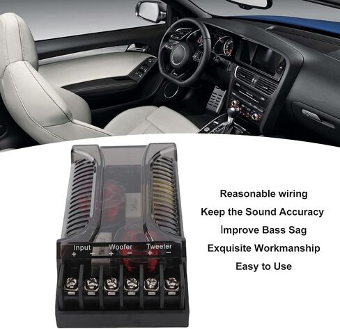 2Pcs 2 Way Crossover, 300W 12V Audio Speaker Crossover, Universal Car Speaker Frequency Divider, Metal Speaker Tweeter Crossovers with ABS Housing, Black, 4.72 x 2.7 x 1.4in in Kuwait