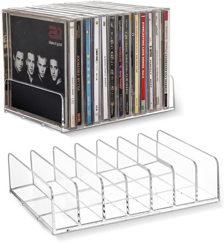 CELSOL Clear Acrylic CD Holder 2 Pack - CD Storage Rack DVD Organizer Stand Holds 28 Jewel Cases, CD Display Shelf for Media Organization, Versatile Desktop Storage for Music Collection in Saudi Arabia