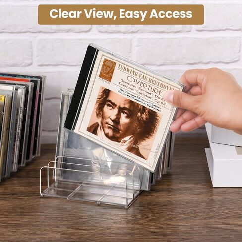 CELSOL Clear Acrylic CD Holder 2 Pack - CD Storage Rack DVD Organizer Stand Holds 28 Jewel Cases, CD Display Shelf for Media Organization, Versatile Desktop Storage for Music Collection in Saudi Arabia