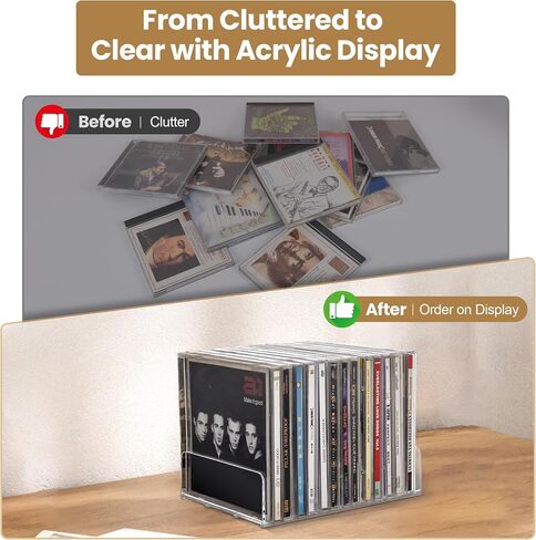 CELSOL Clear Acrylic CD Holder 2 Pack - CD Storage Rack DVD Organizer Stand Holds 28 Jewel Cases, CD Display Shelf for Media Organization, Versatile Desktop Storage for Music Collection in Saudi Arabia
