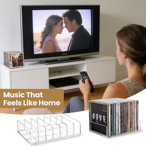 CELSOL Clear Acrylic CD Holder 2 Pack - CD Storage Rack DVD Organizer Stand Holds 28 Jewel Cases, CD Display Shelf for Media Organization, Versatile Desktop Storage for Music Collection in Saudi Arabia