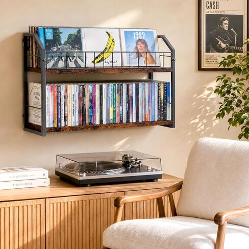 2-Tier CD Storage Rack for Wall Mount, CD Holder with Display | Holds 84 CDs, Showcase Your Collection on the Wall, Max Load 22 lbs, Save Desktop Space, for Muisc Lover in Saudi Arabia