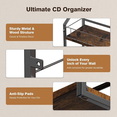 2-Tier CD Storage Rack for Wall Mount, CD Holder with Display | Holds 84 CDs, Showcase Your Collection on the Wall, Max Load 22 lbs, Save Desktop Space, for Muisc Lover in Saudi Arabia