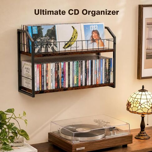 2-Tier CD Storage Rack for Wall Mount, CD Holder with Display | Holds 84 CDs, Showcase Your Collection on the Wall, Max Load 22 lbs, Save Desktop Space, for Muisc Lover in Saudi Arabia