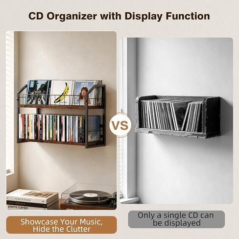 2-Tier CD Storage Rack for Wall Mount, CD Holder with Display | Holds 84 CDs, Showcase Your Collection on the Wall, Max Load 22 lbs, Save Desktop Space, for Muisc Lover in Saudi Arabia