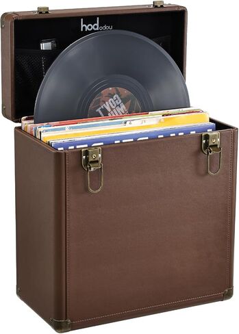 Hododou Vinyl Record Storage Box with Lock Record Organizer Storage for 30+ Single Records 12-inch Water Resistant Collapsible Storage Crate with Lid Handle Mesh Pouch for Valuable Album Collection in Kuwait