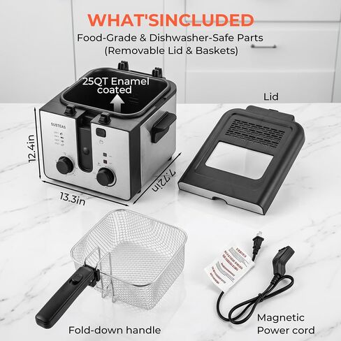 SUSTEAS Electric Deep Fryer with Basket, Oil Fryer for Home Use, 2.25Qt | 10 Cup Oil Capacity, Timer, Adjustable Temperature, Viewing Window Lid, Odor Free Filter, Stainless Steel Kitchen Freidora in Saudi Arabia