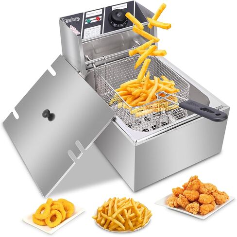 10QT Electric Deep Fryer for Chicken, Fries, and Onion Rings, Family Size | Electric Deep Fryer With Baskets & Lids 304 Stainless Steel Temperature Control Frying Machine, For Home & Commercial in Saudi Arabia