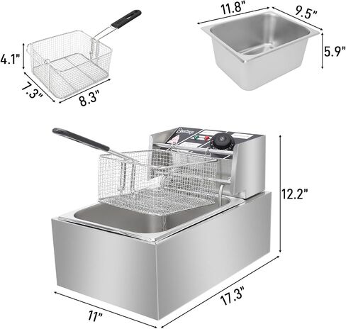 10QT Electric Deep Fryer for Chicken, Fries, and Onion Rings, Family Size | Electric Deep Fryer With Baskets & Lids 304 Stainless Steel Temperature Control Frying Machine, For Home & Commercial in Saudi Arabia