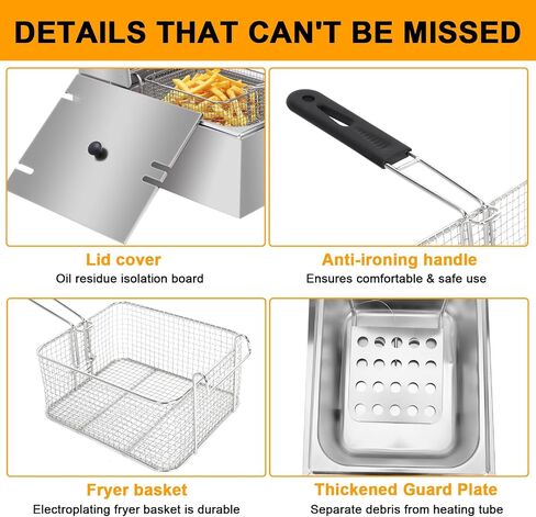 10QT Electric Deep Fryer for Chicken, Fries, and Onion Rings, Family Size | Electric Deep Fryer With Baskets & Lids 304 Stainless Steel Temperature Control Frying Machine, For Home & Commercial in Saudi Arabia