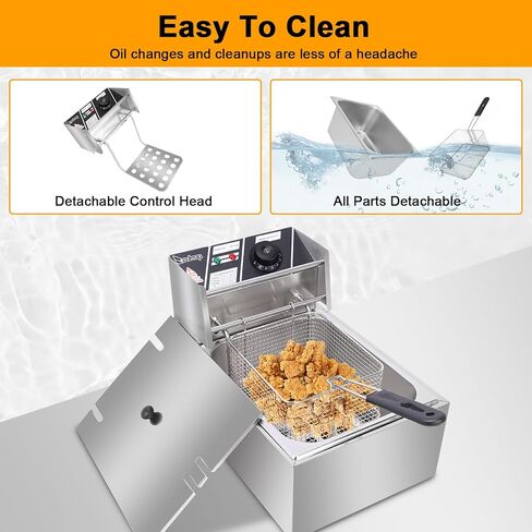 10QT Electric Deep Fryer for Chicken, Fries, and Onion Rings, Family Size | Electric Deep Fryer With Baskets & Lids 304 Stainless Steel Temperature Control Frying Machine, For Home & Commercial in Saudi Arabia