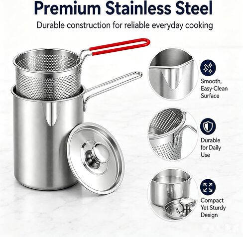 401 Stainlesss Teel Pot with Lift-Outdrainingbasket, 2027New Five Piece Set | Personal Mini Deep Fryer Set – 1.2lPortable Stainless Steel Pot with Lift-Out Draining Basket & Food Tongs in Saudi Arabia