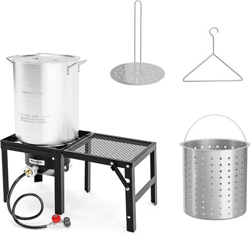 ROVSUN 30QT Turkey Fryer & 10QT Fish Fryer Kit, 55000BTU Propane Stove with Shelf, Aluminum Outdoor Deep Fryer & Seafood Boiler Steamer w/Baskets, Thermometer, Marinade Injector, Turkey Rack & Lifter in Kuwait