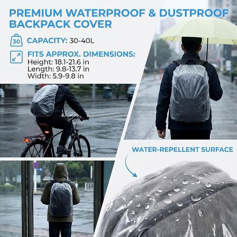 10-Pack Clear Backpack Rain Cover with Storage Box Waterproof Backpack Cover for Air Travel Hiking Camping Fits 15L-40L Bags Transparent Bag Cover Protector Outdoor Essentials in Saudi Arabia