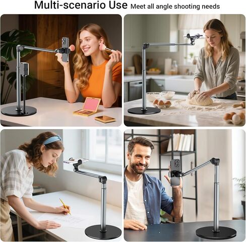 Overhead Phone Mount with Rechargeable Light for iPhone, Table Tripod for Content Creators, Portable Phone Camera Stand for Cooking, Video Recording, Filming, Nail Techs in Kuwait