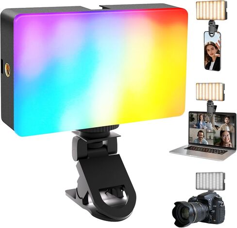 NiceVeedi RGB Selfie Light, 138 LED Beads Phone Light, 360° Full Color Camera Light with Clip and Cold Shoe, CRI95+/180 Minutes Rechargeable Video Light for Video Recording/iPhone/TikTok/Makeup/Zoom in Saudi Arabia