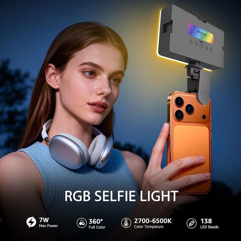 NiceVeedi RGB Selfie Light, 138 LED Beads Phone Light, 360° Full Color Camera Light with Clip and Cold Shoe, CRI95+/180 Minutes Rechargeable Video Light for Video Recording/iPhone/TikTok/Makeup/Zoom in Saudi Arabia