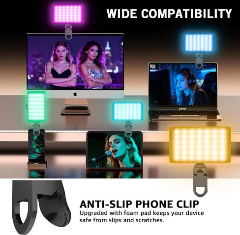 NiceVeedi RGB Selfie Light, 138 LED Beads Phone Light, 360° Full Color Camera Light with Clip and Cold Shoe, CRI95+/180 Minutes Rechargeable Video Light for Video Recording/iPhone/TikTok/Makeup/Zoom in Saudi Arabia