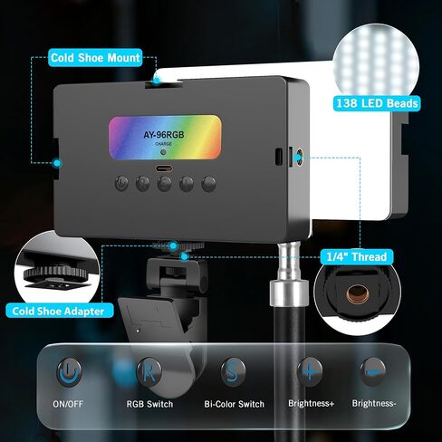 NiceVeedi RGB Selfie Light, 138 LED Beads Phone Light, 360° Full Color Camera Light with Clip and Cold Shoe, CRI95+/180 Minutes Rechargeable Video Light for Video Recording/iPhone/TikTok/Makeup/Zoom in Saudi Arabia