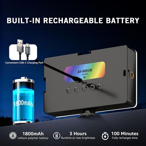 NiceVeedi RGB Selfie Light, 138 LED Beads Phone Light, 360° Full Color Camera Light with Clip and Cold Shoe, CRI95+/180 Minutes Rechargeable Video Light for Video Recording/iPhone/TikTok/Makeup/Zoom in Saudi Arabia