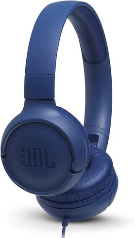JBL Tune 500 - Wired On-Ear Headphones - Blue | JBL Pure Bass Sound, 1-button remotemic, Lightweight and foldable design, Tangle-free flat cable, Ask Siri or Google Now in Kuwait