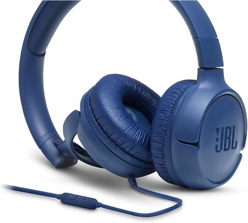 JBL Tune 500 - Wired On-Ear Headphones - Blue | JBL Pure Bass Sound, 1-button remotemic, Lightweight and foldable design, Tangle-free flat cable, Ask Siri or Google Now in Kuwait