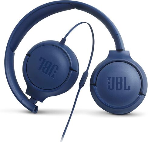JBL Tune 500 - Wired On-Ear Headphones - Blue | JBL Pure Bass Sound, 1-button remotemic, Lightweight and foldable design, Tangle-free flat cable, Ask Siri or Google Now in Kuwait