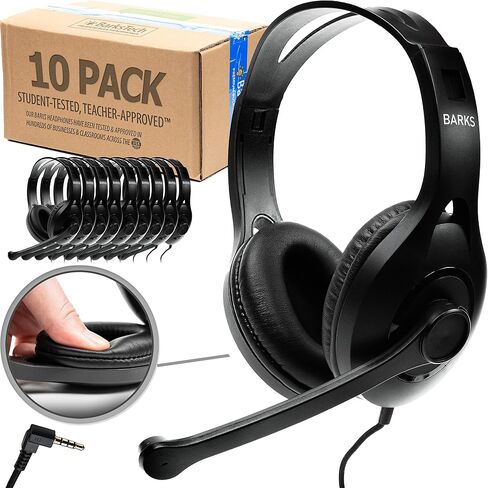 Barks Classroom Headphones with Microphone Bulk 10 Pack (Black, 3.5mm) | Durable Everyday Student Use, Headsets with Mic, Adjustable Fit All-Day Comfort, Clear Voice, Easy Clean, K-12 School Testing in Saudi Arabia