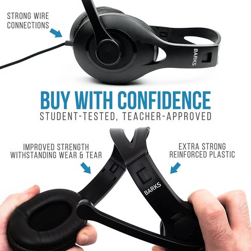 Barks Classroom Headphones with Microphone Bulk 10 Pack (Black, 3.5mm) | Durable Everyday Student Use, Headsets with Mic, Adjustable Fit All-Day Comfort, Clear Voice, Easy Clean, K-12 School Testing in Saudi Arabia
