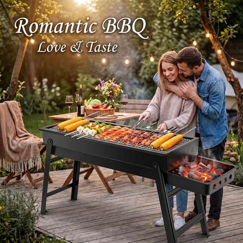 Portable Charcoal Grill, Portable Tabletop BBQ for Outdoor Cooking | Compact Folding Grill for Camping, Hiking, Picnics & Travel | 24"x13"x9" Lightweight Smoky Flavor Grill in Saudi Arabia