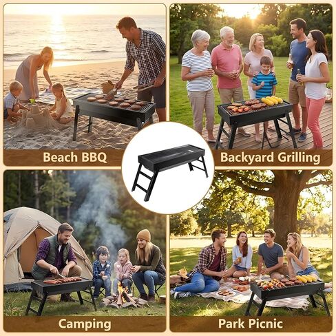 Portable Charcoal Grill, Portable Tabletop BBQ for Outdoor Cooking | Compact Folding Grill for Camping, Hiking, Picnics & Travel | 24"x13"x9" Lightweight Smoky Flavor Grill in Saudi Arabia