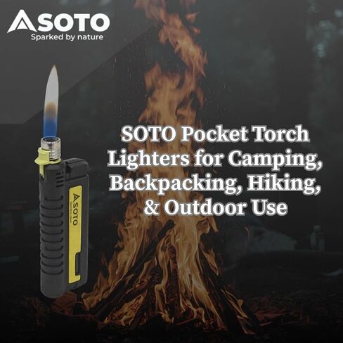 SOTO Pocket Torch Lighters for Camping - Extended Refillable Torch Lighter, Telescoping Burner Head, Electronic Ignition, Strong Wind-Resistant Butane Lighter for Candles, Grill, BBQ - Shipped Empty in Saudi Arabia