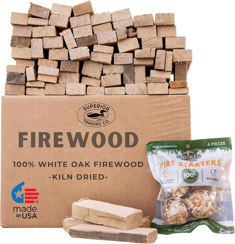 Superior Trading Oak Mini Fire Wood w/Fire Starter Pods, Winter Fireplace Starter, Wood Stove, USDA Cert 4-5" Kiln Dried Firewood, USA Made, 10-11 lbs. in Kuwait