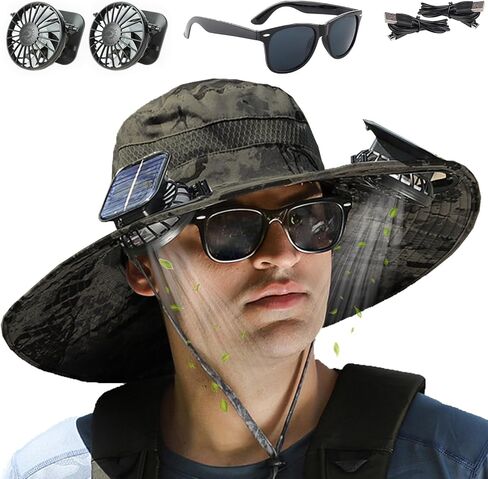 Fishing Hats with Sunglasses, Wide Brim Sun Hat with 2 Solar Fan, USB & Solar Powered Fishing Hats, Solar Fan Hats UPF 50+ in Saudi Arabia