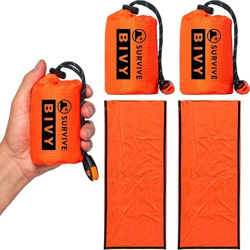 SURVIVE Sleeping Bag 2 Pack, Mylar Emergency Camping Hiking Bivy for Survival Kits, All Weather Thermal Protection, Includes 14 inches of Paracord and Whistle in Saudi Arabia