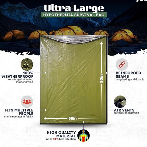 Ultra-Large Emergency Sleeping Bag for Survival - Hypothermia Prevention & Shelter - Multi-Person Bivvy Sack - Ideal Survival Gear, Emergency Bivy Camping Essentials in Saudi Arabia