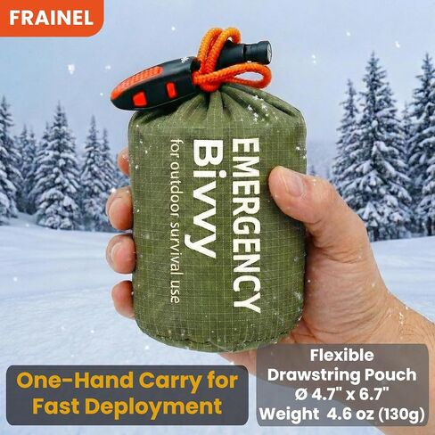 Emergency Sleeping Bag Bivy Sack. Reflective Thermal Shelter. Army Green Tough Guy Style. Ultralight Survival Gear with Whistle. for Outdoor, Hiking, First Aid, Bug Out Bag in Saudi Arabia