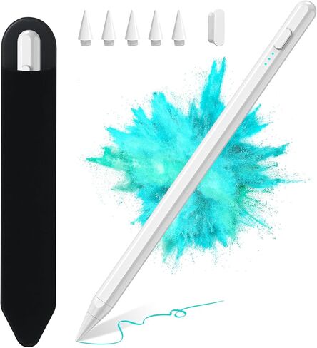 aMZCaSE Stylus Pen for iPad with Palm Rejection & Fast Charge | Tilt Sensitivity, USB-C 2X Fast Charge, Compatible with iPad 6-11 Gen (A16) Air Pro Mini All Models, White in Saudi Arabia