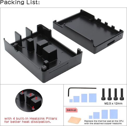 Geekworm P173 Heavy Duty Passive Cooling Aluminum Case for Raspberry Pi 4 | Fanless, Silent, With Heatsink Pillar, CPU Copper Shim and Thermal Pads in Saudi Arabia