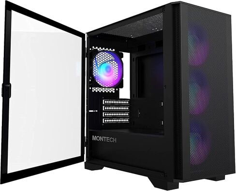 MONTECH AIR 100 ARGB High Airflow Micro-ATX PC Case, 4 ARGB Fans, Black | 330mm GPU Support, 280mm Radiator Support, Mesh Panel, Swivel Tempered Glass, ARGB Controller, Dust Filters in Saudi Arabia